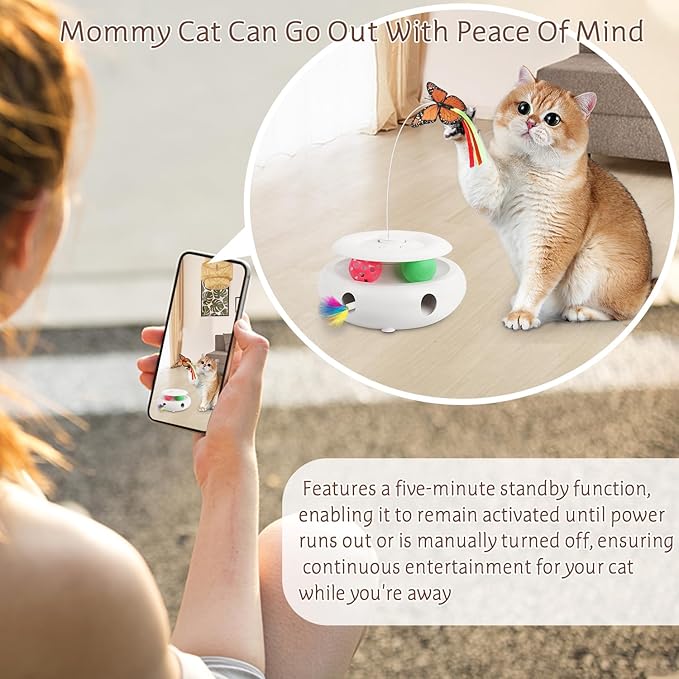 Cat Toys Interactive Cat Toy Automatic Cat Toys for Indoor Cats, 3-in-1 Electric Cat Toy USB Rechargeable, Ambush Feather, Fluttering Butterfly, Track Balls Kitten Toy Cat Exercise Toys