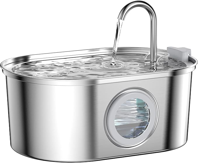 Cat Water Fountain Stainless Steel: 108oz/3.2L pet Water Fountain - Water Fountain for Cats Inside with Water Level Window - Faucet cat Fountain - Quiet Pump - for Dogs and Cats - SOOFPET