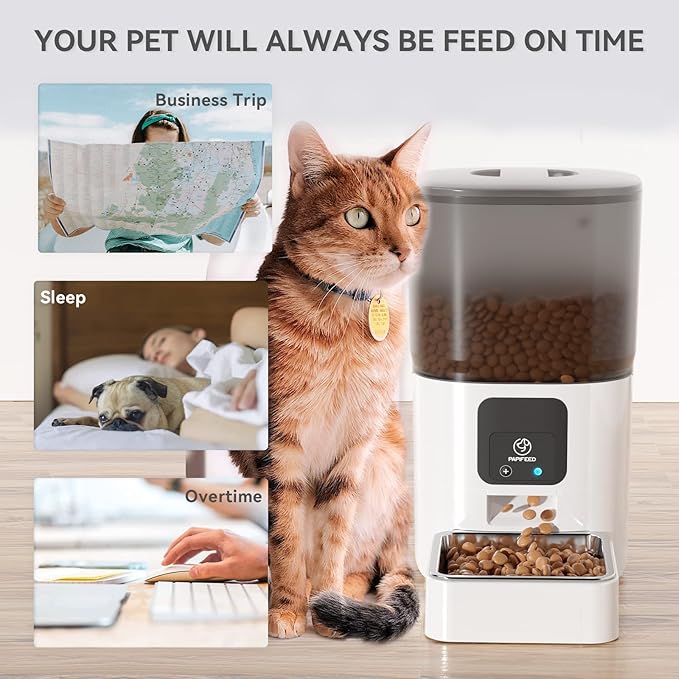 Smart Automatic Cat Feeders: WiFi Pet Feeder with APP Control for Remote Feeding, Detachable for Easy Clean, Automatic Cat Food Dispenser with Alexa,1-30 Meals Per Day for Dog (6L/25Cup)