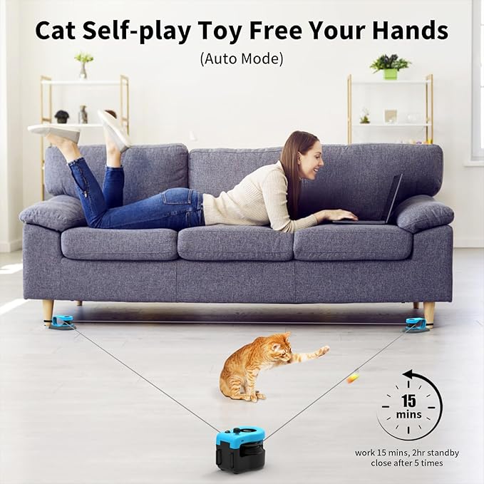 AsFrost Upgraded Interactive Cat Toy for Indoor Cats, Cat Feather Toy Treadmill for Bored Kitten Puppy Play Chase Run Exercise Mental Stimulation, Auto/Manual Control DIY Mouse Hunting Toy-Sky Blue