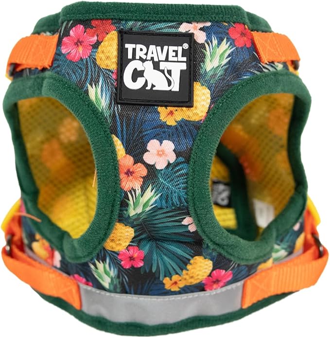 Travel Cat Harness and Leash Set - Adjustable Fit Mesh Cat Harness and Reflective Strap - Comfort Escape Proof Harness for Cats, Kitten for Outdoor Walking, Hiking (Medium, Hawaiian)