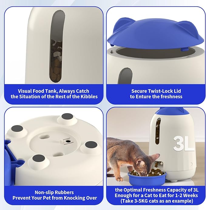 Smart Automatic Cat feeders(2.4G WiFi) and External Camera(2.4/5G WiFi), WiFi Pet Feeder with APP, 1080P HD Video with Enhanced IR Night Vision,Blue-Tooth Link Assist Function&Cloud Storage
