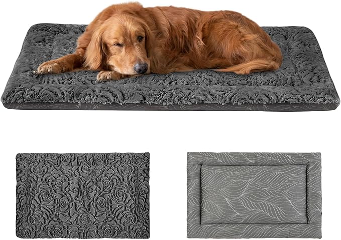 2 in 1 Dog Bed Crate Pad Mat Washable Reversible (Cool & Warm) Soft Fluffy Pet Kennel Beds for Large Medium Small Puppy Cat Sleeping Mattress Machine Wash Dog Cooling Mats (Dark Grey, 35" 23"*1.5")
