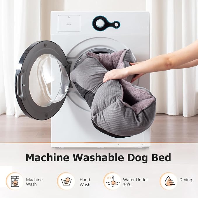 MIXJOY Dog Beds for Small Medium Dogs, Calming Dog Bed Small Size Dog, Cat Beds for Indoor Cats Washable, Soft Rectangle Pet Beds Sofa Cuddler, Orthopedic Puppy Sog Bed, Anti-Slip Bottom(25x21in,Grey)
