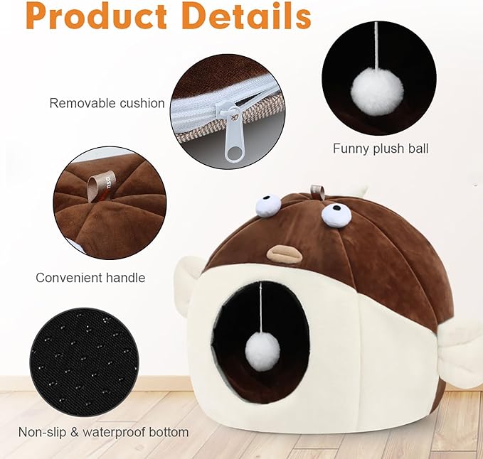Vanansa Cat Bed for Indoor Cats, Soft Premium Pet Bed, Available in All Seasons,No Deformation, Anti-Slip Bottom, Great Medium Cat Houses for Indoor Cats, Roomy Cat Tent for Indoor Cats(M, 15" x 12")