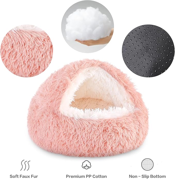 NOYAL Dog Bed Round Hooded Plush Cat Cave Donut Anti Anxiety Fluffy Dog Bed for Small Medium Dog and Cat