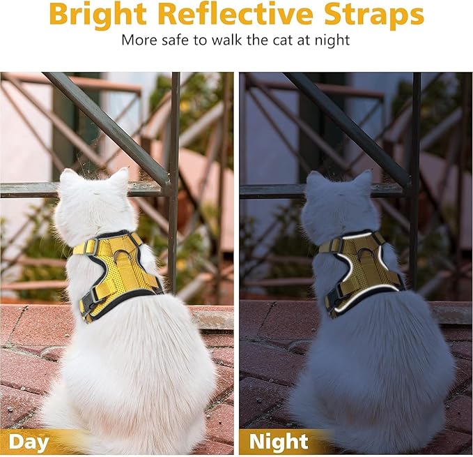 Dooradar Cat Harness and Leash Set, Escape Proof Safe Adjustable Kitten Vest Harnesses for Walking, Easy Control Soft Breathable Mesh Jacket with Reflective Strips for Cats, Yellow, XXS