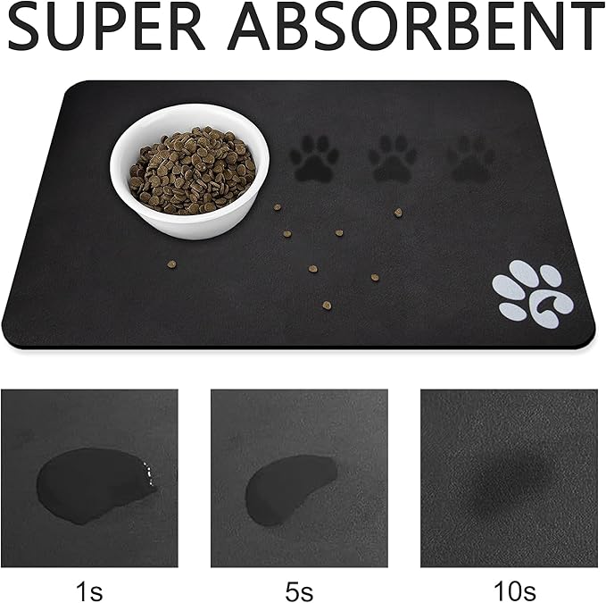 YCT Pet Feeding Mats - Non-Slip, Super Absorbent, 18.1 x 11.8 inches, Brown with Footprints Logo