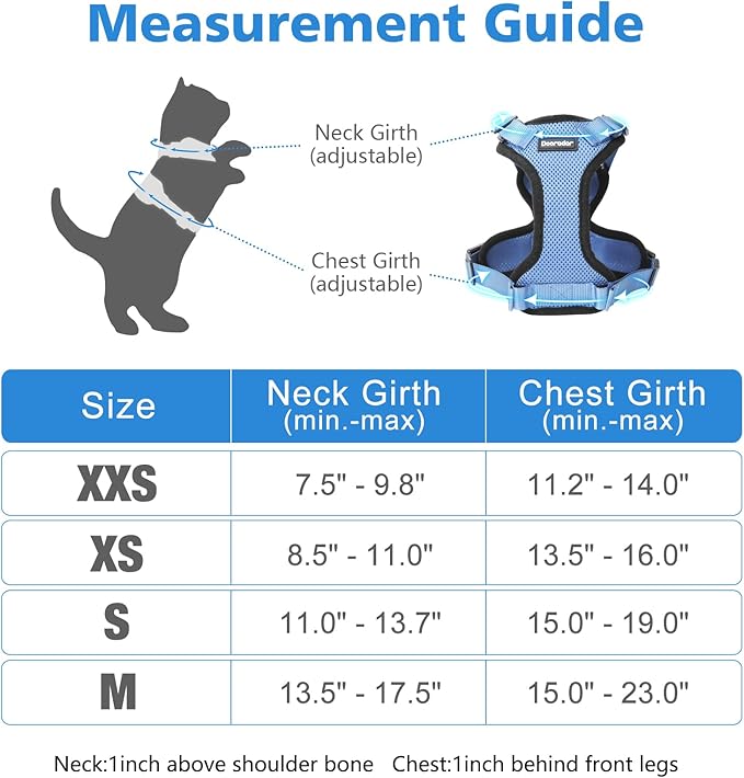 Dooradar Cat Harness and Leash Set, Escape Proof Safe Adjustable Kitten Vest Harnesses for Walking, Easy Control Soft Breathable Mesh Jacket with Reflective Strips for Cats, Light Blue, S