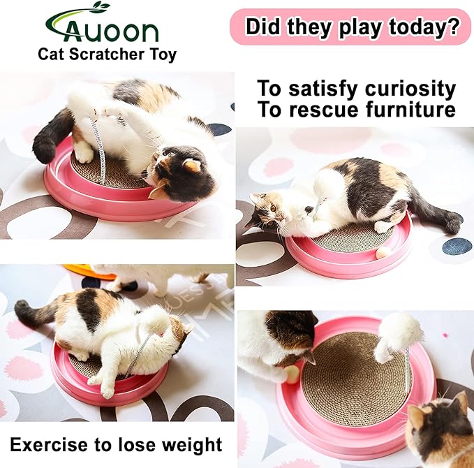 AUOON Cat Scratcher Toy, Cat Toy, Scratch pad,Scratching Toy,Post Pad Interactive Training Exercise Mouse Play Toy with Ball (Gray)