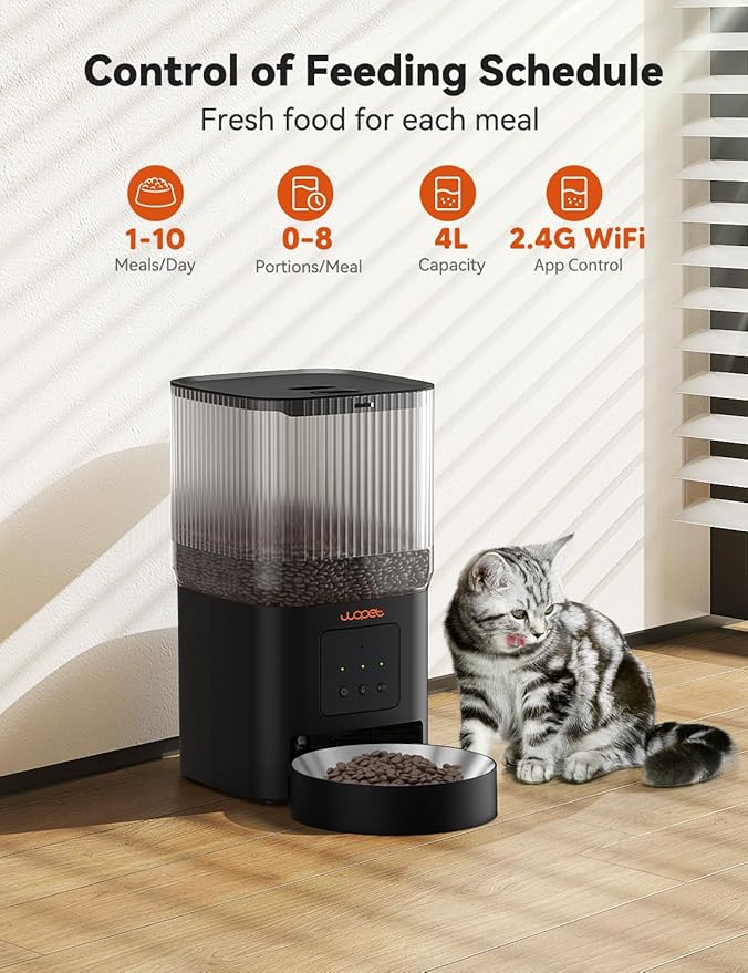 WOPET Automatic Cat Feeder, WiFi Automatic Dog Feeder with APP Control for Remote Feeding, Automatic Cat Food Dispenser with 10S Voice Record,1-10 Meals Per Day for Cats and Dogs