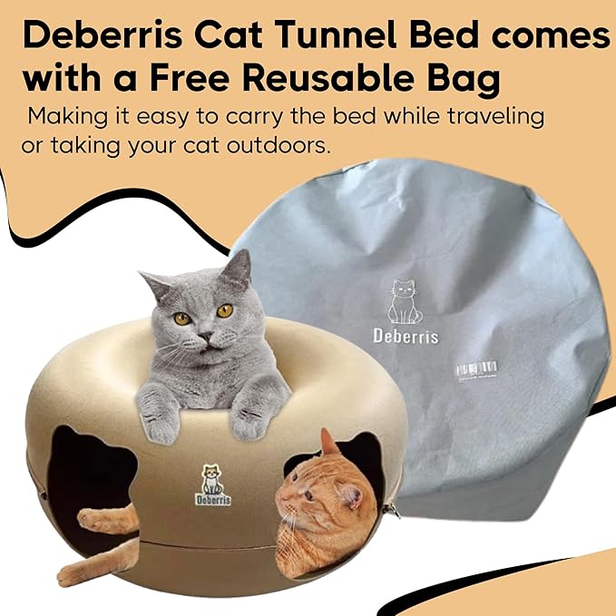 Peekaboo Cat Tunnel Bed - Large, Scratch-Resistant Donut Cave for Indoor Cats Up to 30-45 lbs, Detachable & Washable Design, Perfect Cozy Play & Rest Spot for Multiple Cats and Small Dogs