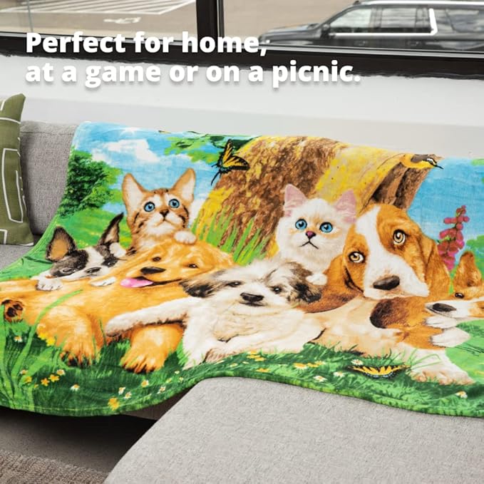 Dawhud Direct Selfie Kitten and Puppy Fleece Blanket - Queen Size Super Soft Plush Cat and Dog Throw Blanket, Cat and Dog Bed Blanket - 50" x 60"