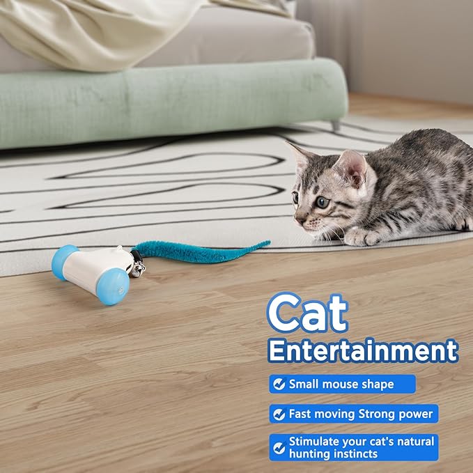 Interactive Cat Toys for Indoor Cats, 2-Speed Smart Automatic Cat Mouse Toy with LED Wheels, USB Rechargeable, with 13 Toy Pendants (New Model)