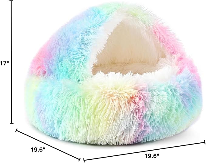 NOYAL Dog Bed Round Hooded Plush Cat Cave Donut Anti Anxiety Fluffy Dog Bed for Small Medium Dog and Cat