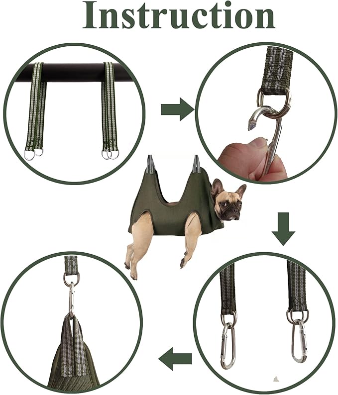 10 in 1 Pet Grooming Hammock Harness with Nail Clippers/Trimmer, Nail File, Comb,Dog Nail Hammock, Dog Grooming Sling for Nail Trimming/Clipping (M/Under 45lb, Khaki Green)