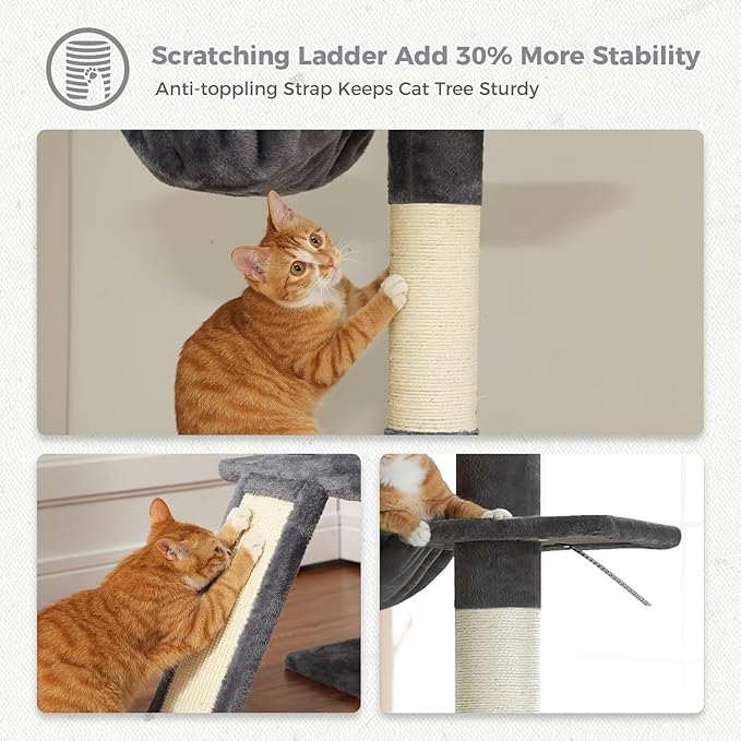 PETEPELA Floor to Ceiling Cat Tree, Cat Tower 5 Tiers Tall (83-108 Inches) Adjustable Height, Cat Climbing Tree Featuring with Cat Condo, Cat Scratching Post and Cat Perches for Indoor Cats, Daek Grey