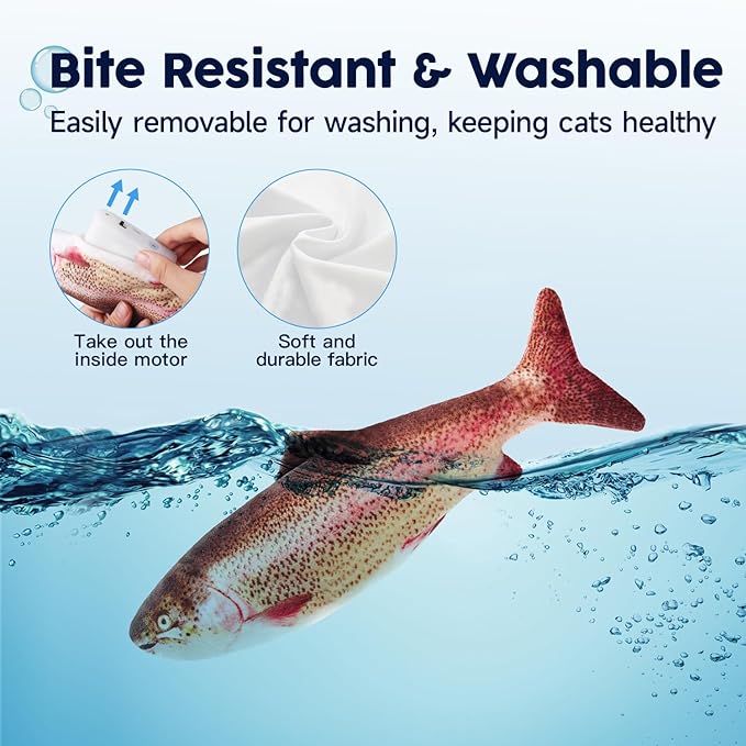 Potaroma Electric Flopping Fish 10.5", Moving Cat Kicker Fish, Floppy Fish Toy for Small Dogs Wiggle Fish Catnip Toys, Motion Kitten Toy Interactive Toys for Exercise, Mice Animal Toys