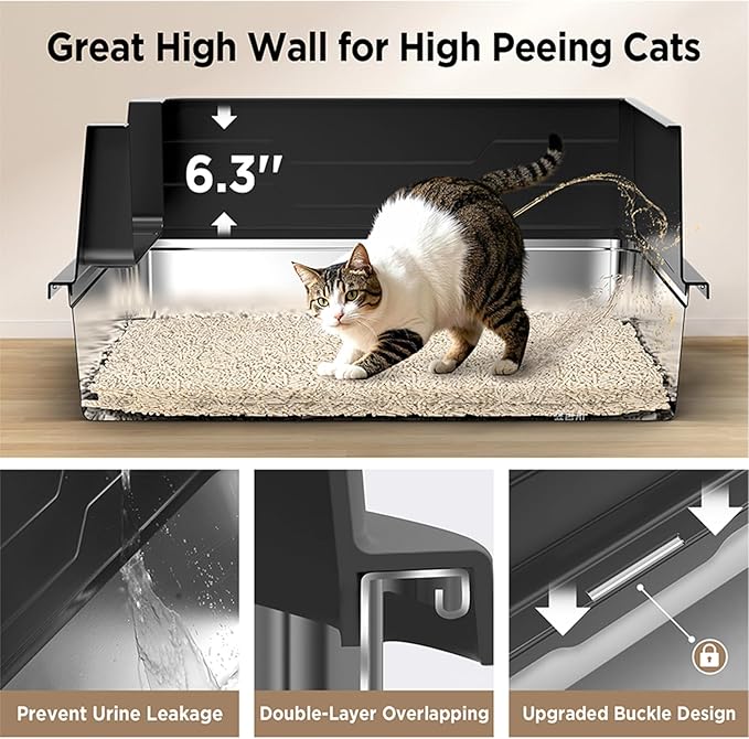 XXL Stainless Steel Cat Litter Box with Lid,28"x20"x12"Extra Large Litter Box-for Big Cats,Jumbo Litter Box High Sided, Never Absorbs Odors, Anti-Urine Leakage, Easy Cleaning, Include Scoop