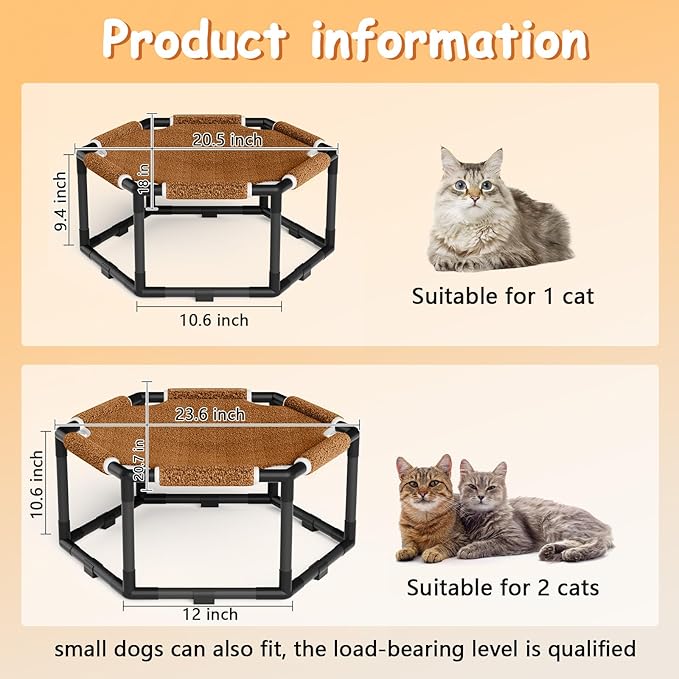 Tresbro Cat Bed, Hexagon Warm Elevated Cat Bed with Thick Teddy Velvet & Anti-Slip Pads, Raised Cat Hammock Bed for Indoor and Outdoor Use, 20.5'' x 18'' x 9.4'' Cat Hammock for Medium to Small Cats