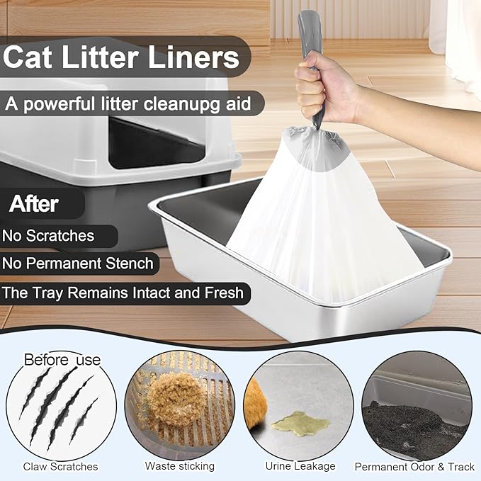 120 Count Cat Litter Bags Drawstring Litter Box Liners Compatible with Litter Robot 4 Waste Bags,Thick Replacement Cat Litter Box Liners for Self Cleaning Litter Box