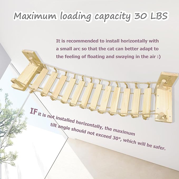 Cat Wall Shelves, Climbing, Wooden Cat Furniture, Cat Shelves and Perches for Wall, Cat Bridge Long for Indoor Cats, Wall Mounted, Playing and Lounging (Length 39in)