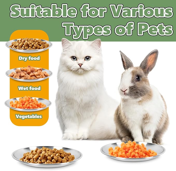 Wide Whisker Friendly Cat Dishes Set 6.7", Stainless Steel Cats Bowls, Shallow Food Bowl, Indoor Kitten Feeding Wet & Dry Food Dish to Prevent Whisker Fatigue(13 OZ) (Cat Dishes, 4 PCS)