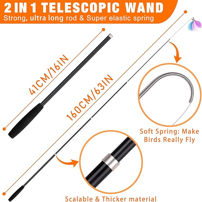 JXFUKAL 2025 Latest Cat Toys, 2 in 1 Spring Cat Wand Toy with 2PCS Ultra-Long Cat Teaser, 4PCS Spring Steel Wire & 5PCS Feather Refills for Kitty Kitten Indoor Cats Cat Accessories