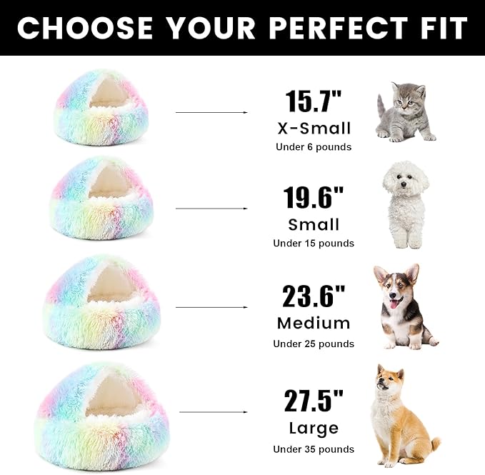 NOYAL Dog Bed Round Hooded Plush Cat Cave Donut Anti Anxiety Fluffy Dog Bed for Small Medium Dog and Cat