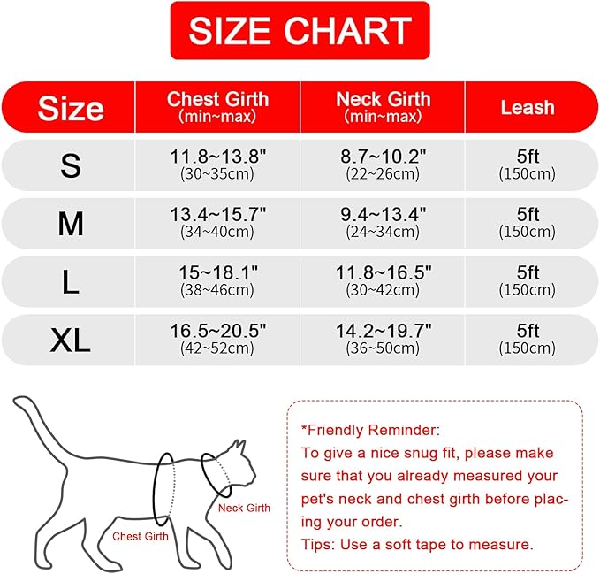 Vest Harness Leash Set for Small Dog Large Cat, Upgraded Escape Proof Adjustable Jacket with Lead for Puppy Fat Cat Outdoor Walking, Soft Breathable Mesh Coat with Reflective Strip, XL Red