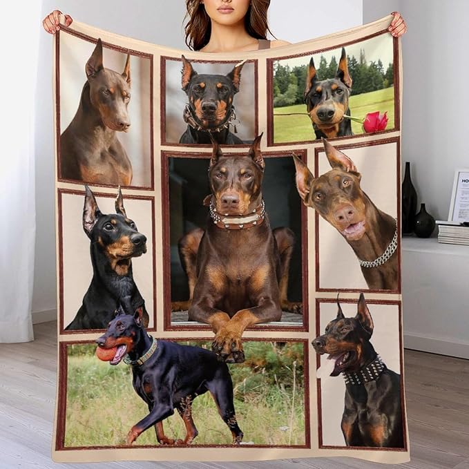 Doberman Blanket Dog Doberman Gifts for Girls Boys Woman Kids Doberman Lover Throw Blankets Soft Blanket Warm Fleece Flannel Plush Blankets for Bed Sofa Couch 40"x50"
