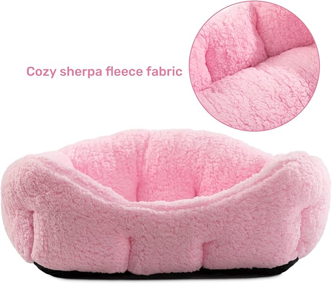 Hollypet Sherpa Fleece Dog Bed, Self-Warming Pet Bed for Small-Sized Dogs Cats Sleeping Bag Cushion, Rectangular Pet Bed, Pink