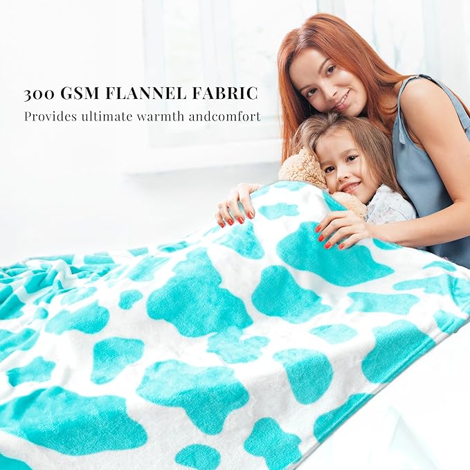 Queen Size Blanket Blue Cow Print Soft Throw Blanket Cozy Fleece Blankets for Adults