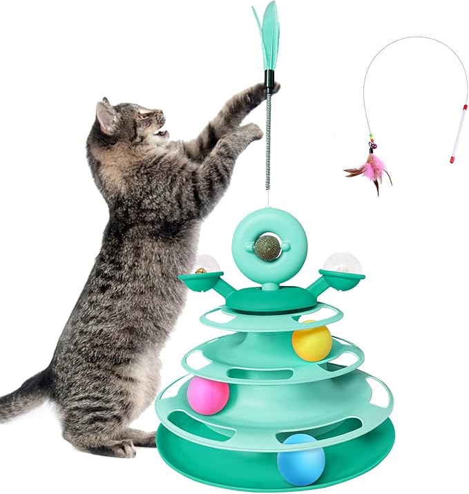 Interactive Cat Toy Kitten Toys Cat Toys with Catnip Balls Cat Toys for Indoor Cats Cat Ball Toy Cat Toys for Bored Indoor Adult Cats Green