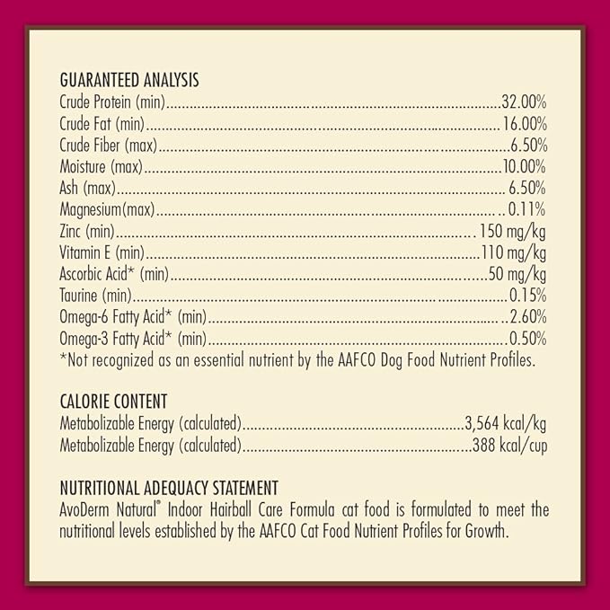 AvoDerm Indoor Formula Dry Cat Food. 6lb bag