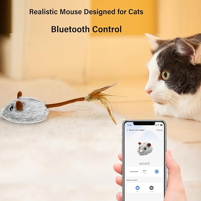 Cat Toys APP Bluetooth Smart Cat Mouse Toys Electronic Interactive Hunting Cat Toy for Indoor Mice Toys Automatic Moving Remote Control Cat Toy Exercise Cat for Bored Indoor USB Rechargeable(Gray)