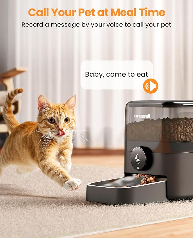 oneisall Automatic Cat Feeder, WiFi Rechargeable Cordless Pet Feeder, 100 Day Battery Operated Pet Feeder, 3L Timed Cat Food Dispenser for Large Kibble, Smart App Control, Black