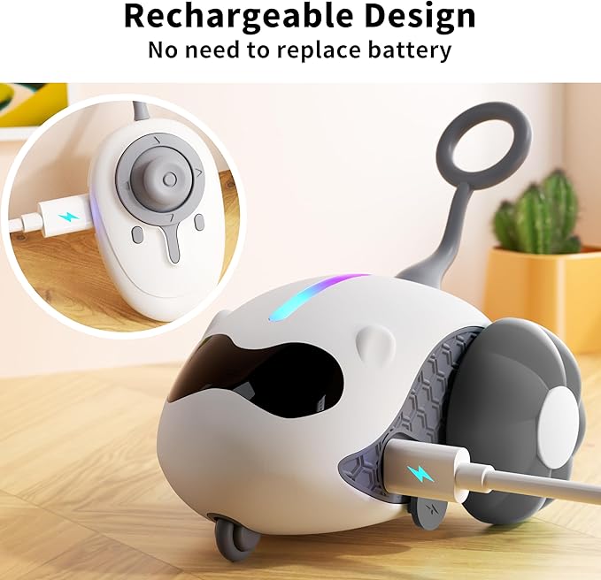 Interactive Cat Toys for Indoor Cats with Upgraded Rechargeable Joystick Remote Control Smart Automatic Moving Cat Toys with 2 Modes Kitten Toys for All Breeds of Bored Cat Exercise-Gray