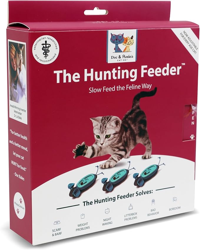 SPOT Doc and Phoebe's Cat Hunting Feeder - Interactive Indoor Slow Feeder & Treat Dispenser Toy, Encourage Natural Instinct to Hunt, Solve Behavioral Problems & Obesity, Set Includes 3 Mice and Scoop