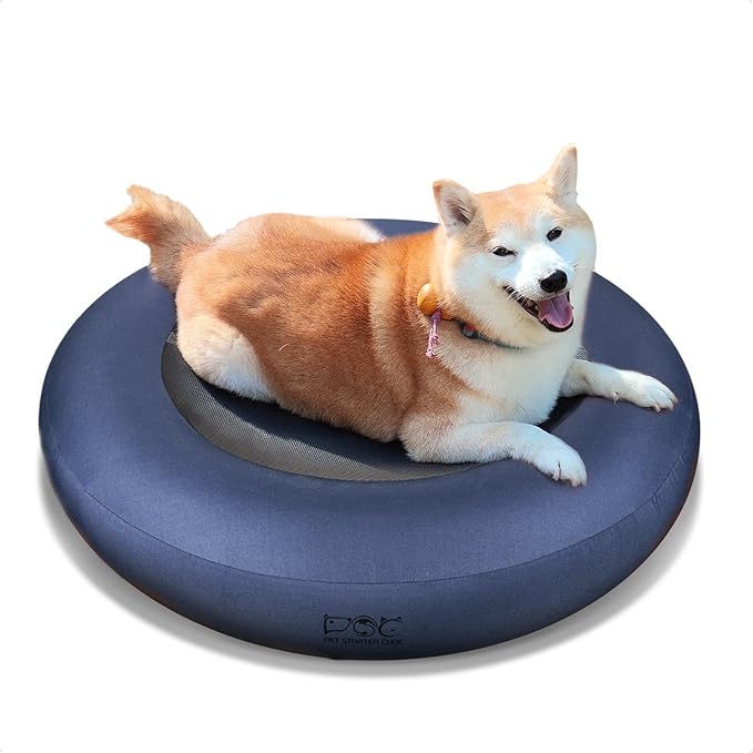 Elevated Dog Bed,Inflatable Dog Bed Raised,Pet Cushion Sofa for Medium Dogs,Portable Dog Cot Doughnut Round Stand,Waterproof Dog Bed Frame for Indoor,Outdoor(Blue)