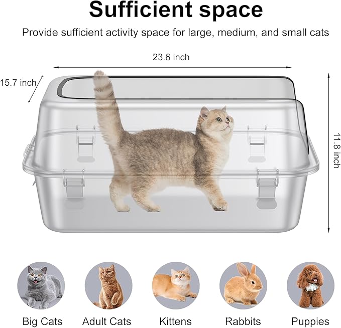 12" Deep Stainless Steel Cat Litter Box with Lid,XL Enclosed Cat Litter Box,Metal Litter Box Easy to Clean,Non-Stick Kitty Litter Box,Non-Stick Bottom & Includes Litter Mat & Metal Scoop