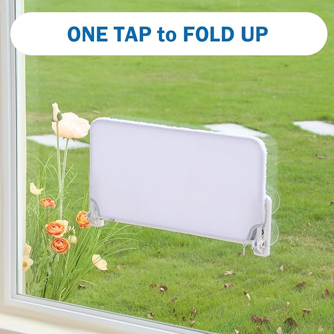 Easy Fold Cat Window Perch - Cordless, Fold-Up, Zip Closure Embeded Machine Washable Bed Cover, Robust Metal Frame - Cat Hammock for Window for Large Cats and Kittens (White, Large)