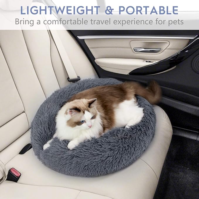 rabbitgoo Dog Bed for Small Dogs, 24 inches Washable Small Dog Bed, Fluffy Donut Dog Bed Anti-Slip, Calming Soft Plush Round Pet Bed for Dogs, Fits up to 18 lbs Pets, Dark Grey