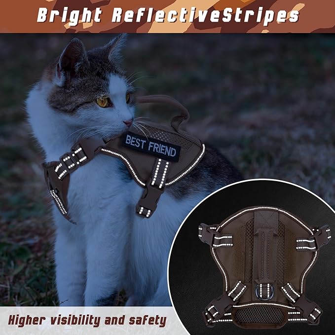 Tactical Cat Harness, Air Mesh Cat Walking Vest Harness Escape Proof, Reflective Large Cat Harnesses with Handle for Adult Fat Cats, Adjustbale, Breathable