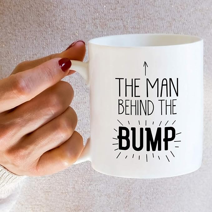 Retreez Funny Mug - The Man Behind The Bump 11 Oz Ceramic Coffee Mugs - Funny, Sarcastic Pregnancy Announcement Reveal birthday gifts for dad to be, new father, husband, boyfriend, friends, coworkers
