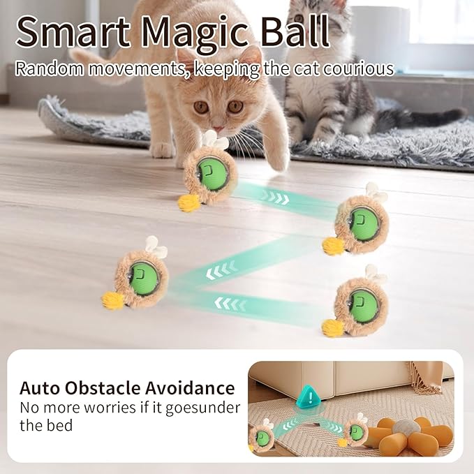 Interactive Cat Toys Fast Rolling Ball in Play Pouch, Motion Activate Chirping Cat Toy Hide and Seek Mouse Catching Game, 28 Inch Play Pouch