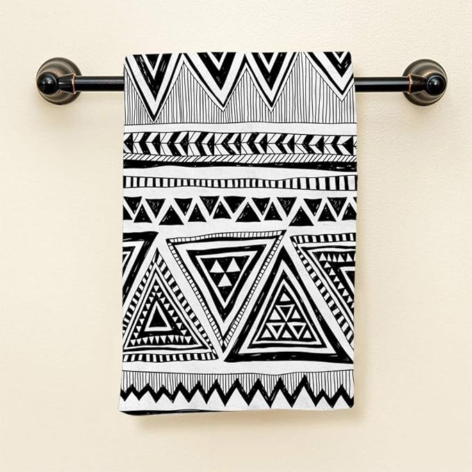 HGOD DESIGNS Tribal Vintage Black & White Tribal Cotton Bath Towels (15"X30")