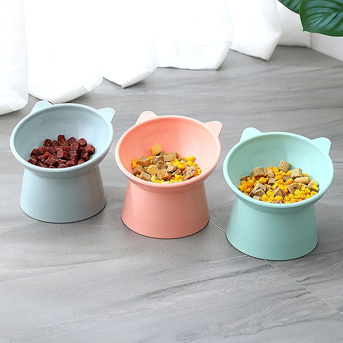 Tilted Elevated Cat Food Bowl - Whisker Friendly Anti Vomiting Slanted Cat Feeding Bowls, Shallow & Tall (Pink)