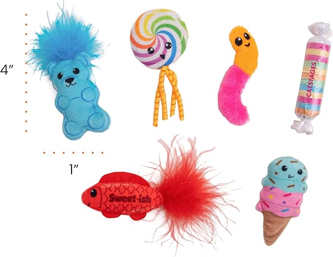 Catstages Kitty Sweet Treats Plush Catnip Cat Toys - 6 Pack