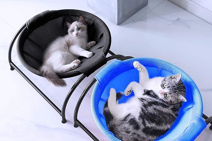 MW Cat Hammock Bed Free-Standing for Small Large Cats Washable (Blue)
